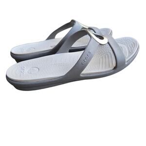 Crocs Sanrah Sandals Women's US 9 Gray Circle Embellished Comfort Slip On Slide